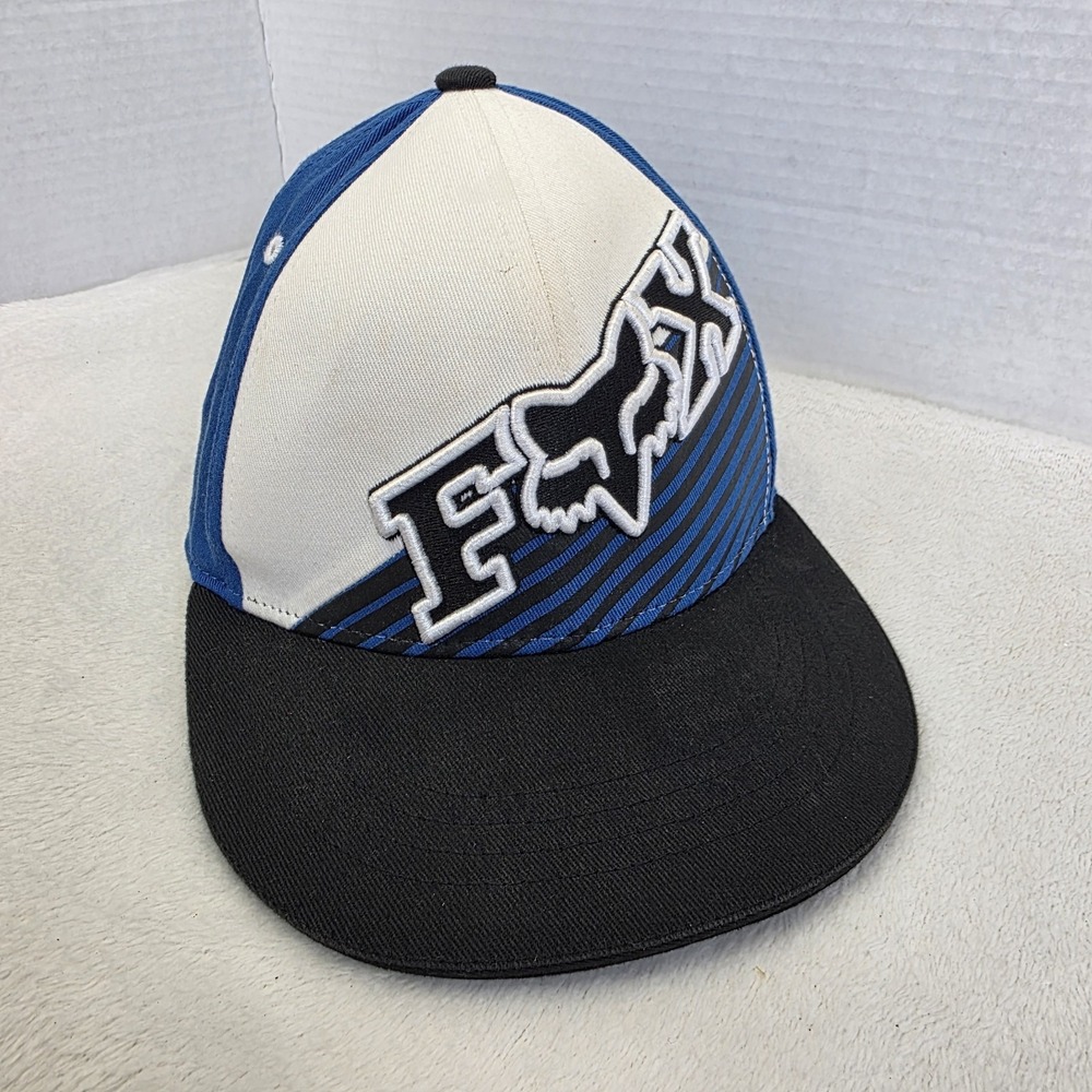 Fox‎ Racing FlexFit 210 Fitted Moto Hat 6½-6⅞ Race Blue Black White Embroidered